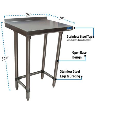 Bk Resources Stainless Steel Work Table With Open Base, 1.5" Rear Riser 24"Wx18"D VTTROB-1824